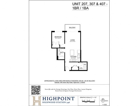 Floor plan for 1 bed, 1 bath, 760 sqft